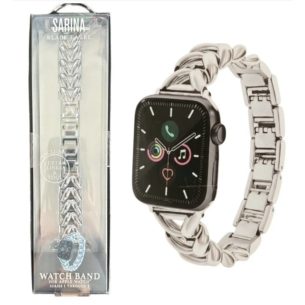 SARINA Black Label Metal Watch Band For Apple Watch Fits 38MM 40MM 41MM Silver
